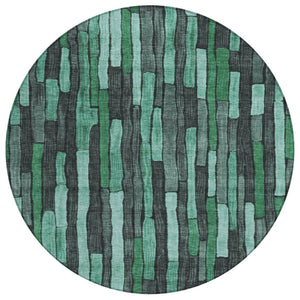 HomeRoots 5' Indoor Outdoor Area Rug – Sage Teal Blue and Emerald Striped Design for Coastal Style & Durability 8' Round 608972