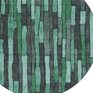 HomeRoots 5' Indoor Outdoor Area Rug – Sage Teal Blue and Emerald Striped Design for Coastal Style & Durability 8' Round 608972