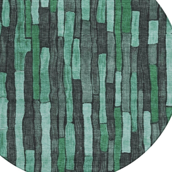 HomeRoots 5' Indoor Outdoor Area Rug – Sage Teal Blue and Emerald Striped Design for Coastal Style & Durability 8' Round 608972