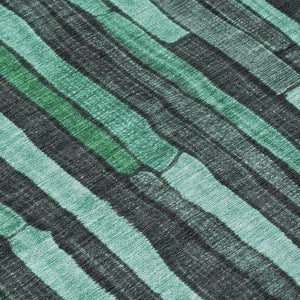 HomeRoots 5' Indoor Outdoor Area Rug – Sage Teal Blue and Emerald Striped Design for Coastal Style & Durability 8' Round 608972