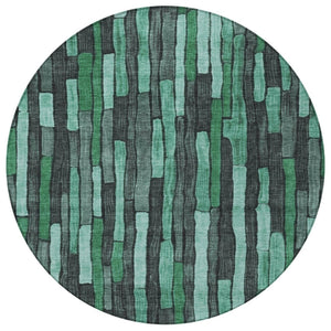 HomeRoots 5' Indoor Outdoor Area Rug – Sage Teal Blue and Emerald Striped Design for Coastal Style & Durability 8' Round 608972