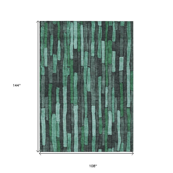 HomeRoots 9' Striped Sage Teal Blue & Emerald Area Rug - Washable, Durable for Indoor/Outdoor Use, Easy Care 608974