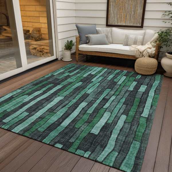 HomeRoots 9' Striped Sage Teal Blue & Emerald Area Rug - Washable, Durable for Indoor/Outdoor Use, Easy Care 608974