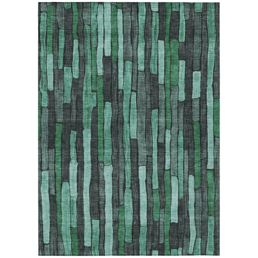 HomeRoots 9' Striped Sage Teal Blue & Emerald Area Rug - Washable, Durable for Indoor/Outdoor Use, Easy Care 608974