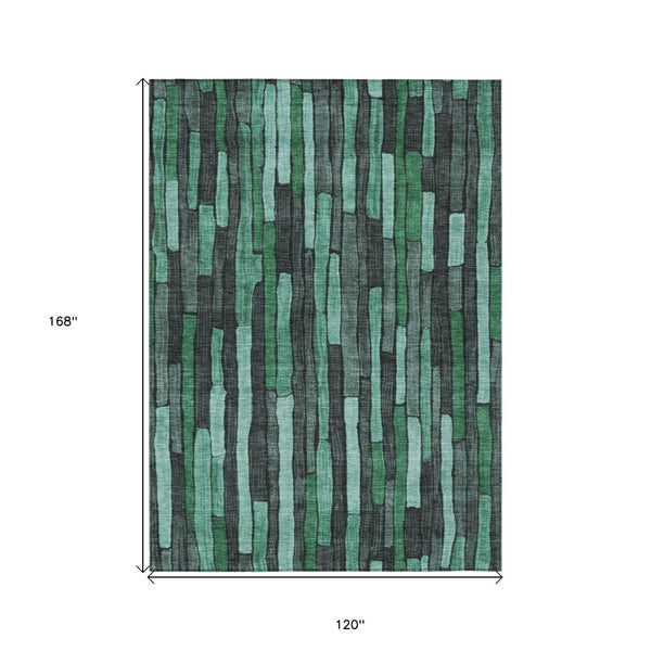 HomeRoots 5' Indoor Outdoor Area Rug – Sage Teal Blue and Emerald Striped Design for Coastal Style & Durability 10' X 14' 608975