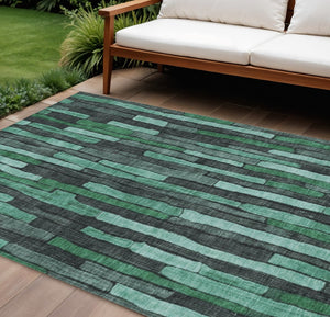 HomeRoots 5' Indoor Outdoor Area Rug – Sage Teal Blue and Emerald Striped Design for Coastal Style & Durability 10' X 14' 608975