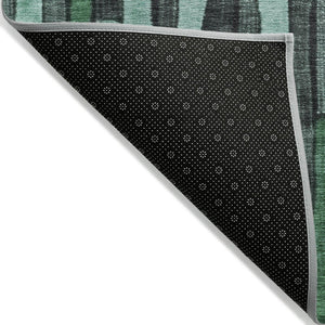 HomeRoots 5' Indoor Outdoor Area Rug – Sage Teal Blue and Emerald Striped Design for Coastal Style & Durability 10' X 14' 608975