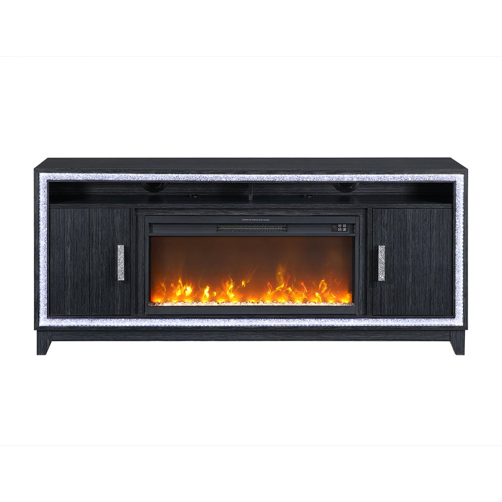 English Elm Almera Dark Grey 72" Fireplace Console — Solid Wood/MDF, 15 Temps, 7 LED Colors, Remote, Timer B201P359622