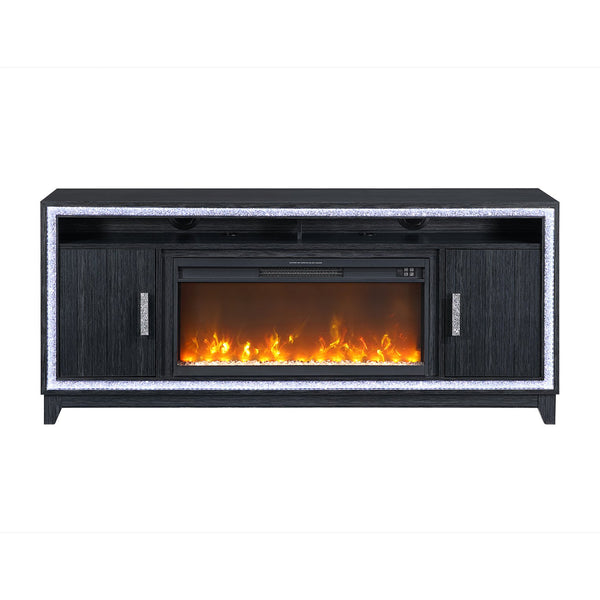English Elm Almera Dark Grey 72" Fireplace Console — Solid Wood/MDF, 15 Temps, 7 LED Colors, Remote, Timer B201P359622