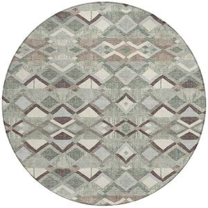 HomeRoots 5' Geometric Sage and Off-White Indoor Outdoor Area Rug - Stylish, Washable, and Durable Design 8' Round 608995