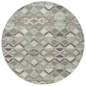 HomeRoots 5' Geometric Sage and Off-White Indoor Outdoor Area Rug - Stylish, Washable, and Durable Design 8' Round 608995