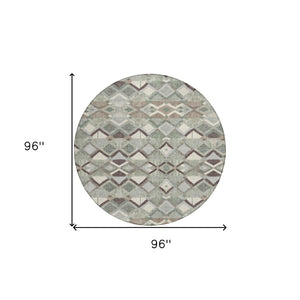 HomeRoots 5' Geometric Sage and Off-White Indoor Outdoor Area Rug - Stylish, Washable, and Durable Design 8' Round 608995