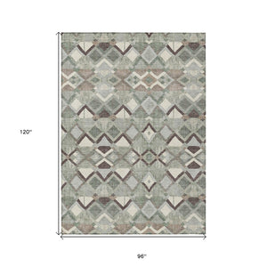 HomeRoots 5' Geometric Sage and Off-White Indoor Outdoor Area Rug - Stylish, Washable, and Durable Design 8' X 10' 608996