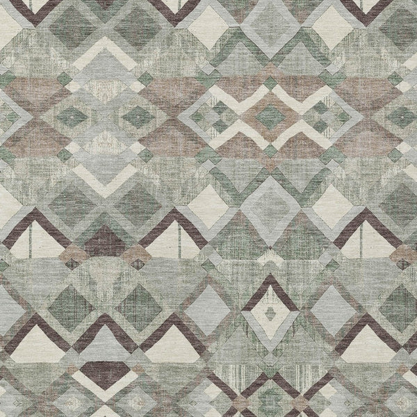 HomeRoots 5' Geometric Sage and Off-White Indoor Outdoor Area Rug - Stylish, Washable, and Durable Design 8' X 10' 608996