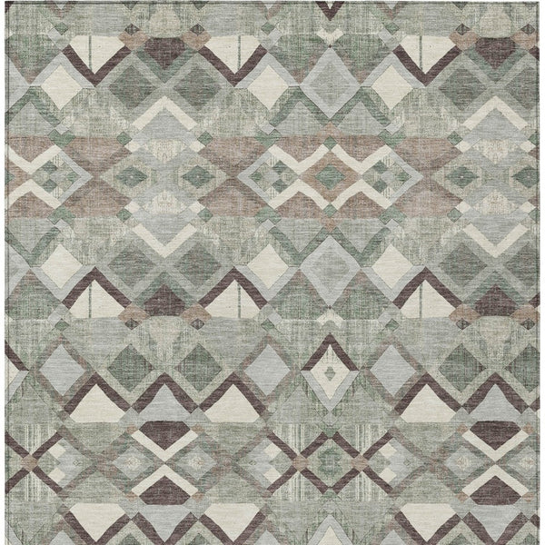HomeRoots 5' Geometric Sage and Off-White Indoor Outdoor Area Rug - Stylish, Washable, and Durable Design 9' X 12' 608997