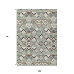 HomeRoots 5' Geometric Sage and Off-White Indoor Outdoor Area Rug - Stylish, Washable, and Durable Design 9' X 12' 608997