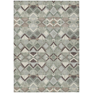 HomeRoots 5' Geometric Sage and Off-White Indoor Outdoor Area Rug - Stylish, Washable, and Durable Design 9' X 12' 608997