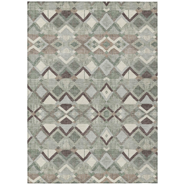 HomeRoots 5' Geometric Sage and Off-White Indoor Outdoor Area Rug - Stylish, Washable, and Durable Design 9' X 12' 608997