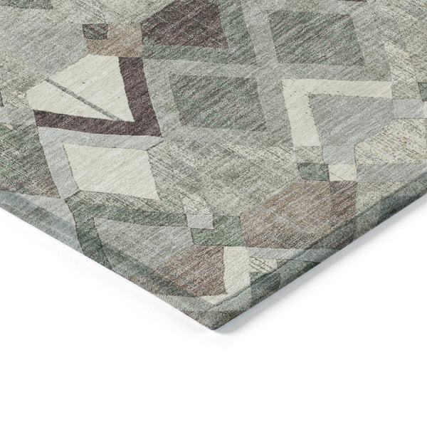 HomeRoots 5' Geometric Sage and Off-White Indoor Outdoor Area Rug - Stylish, Washable, and Durable Design 9' X 12' 608997