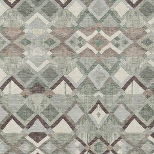 HomeRoots 5' Geometric Sage and Off-White Indoor Outdoor Area Rug - Stylish, Washable, and Durable Design 9' X 12' 608997