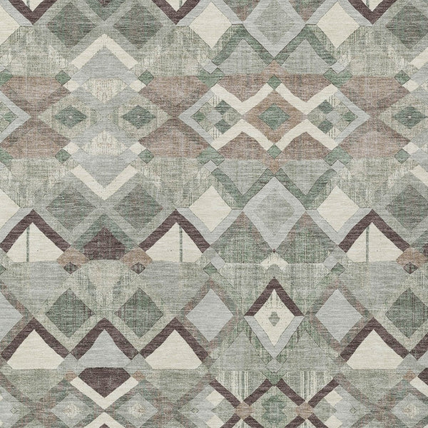 HomeRoots 5' Geometric Sage and Off-White Indoor Outdoor Area Rug - Stylish, Washable, and Durable Design 9' X 12' 608997