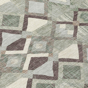 HomeRoots 5' Geometric Sage and Off-White Indoor Outdoor Area Rug - Stylish, Washable, and Durable Design 9' X 12' 608997