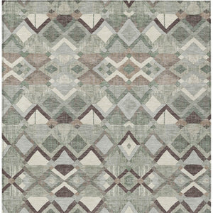 HomeRoots 5' Geometric Sage and Off-White Indoor Outdoor Area Rug - Stylish, Washable, and Durable Design 10' X 14' 608998