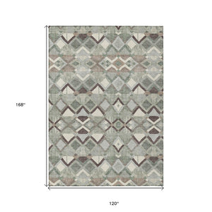 HomeRoots 5' Geometric Sage and Off-White Indoor Outdoor Area Rug - Stylish, Washable, and Durable Design 10' X 14' 608998