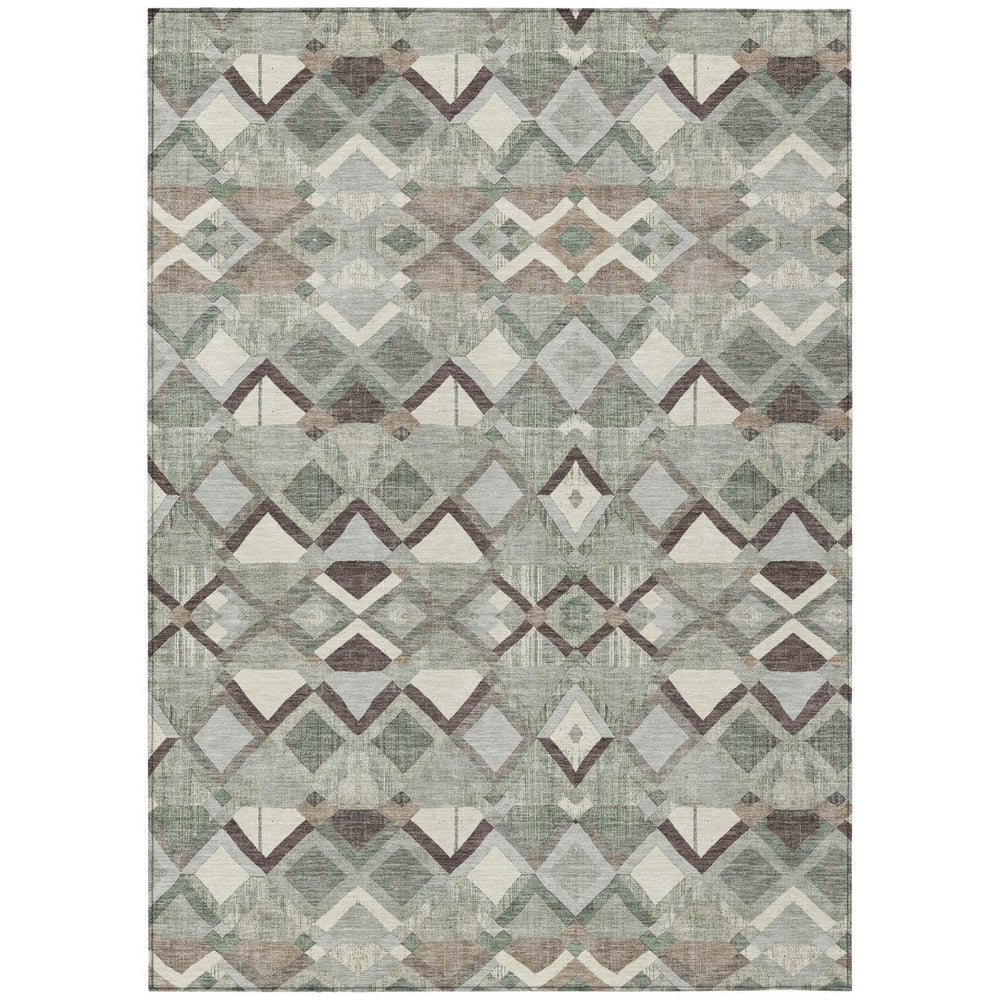 HomeRoots 5' Geometric Sage and Off-White Indoor Outdoor Area Rug - Stylish, Washable, and Durable Design 10' X 14' 608998