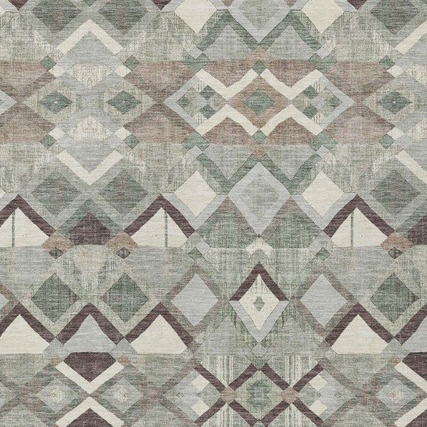HomeRoots 5' Geometric Sage and Off-White Indoor Outdoor Area Rug - Stylish, Washable, and Durable Design 10' X 14' 608998