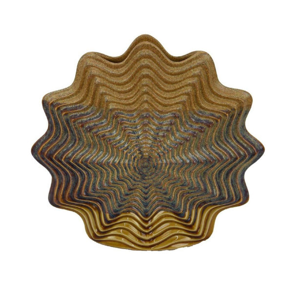 English Elm Decorative Handcrafted Ceramic Vase with Rosette Ridges Earthy Brown Gray Glaze 15 Inch B056P417010