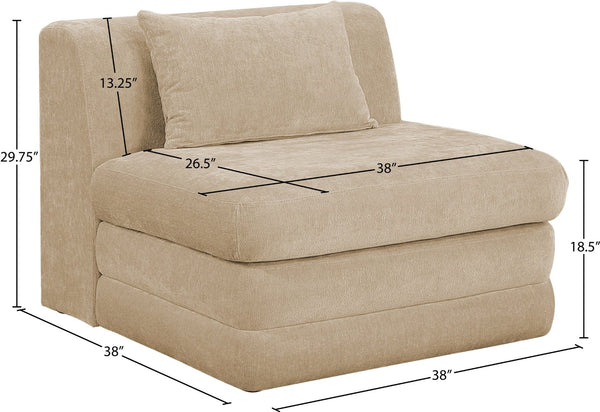 Meridian Furniture Stellar Modular Armless Chair in 570 Gsm Chenille Plush Upholstered Sectional for Living Room Beige 608Beige-Armless