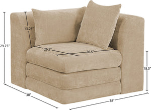Meridian Furniture Stellar Plush Chenille Upholstered Modular Corner Accent Chair for Contemporary Living Rooms Beige 608Beige-Corner
