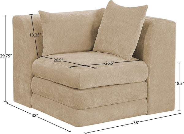 Meridian Furniture Stellar Plush Chenille Upholstered Modular Corner Accent Chair for Contemporary Living Rooms Beige 608Beige-Corner