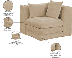 Meridian Furniture Stellar Plush Chenille Upholstered Modular Corner Accent Chair for Contemporary Living Rooms Beige 608Beige-Corner