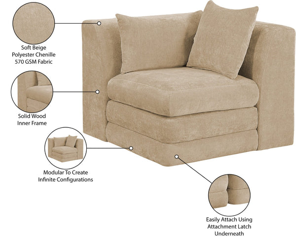 Meridian Furniture Stellar Plush Chenille Upholstered Modular Corner Accent Chair for Contemporary Living Rooms Beige 608Beige-Corner