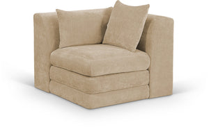 Meridian Furniture Stellar Plush Chenille Upholstered Modular Corner Accent Chair for Contemporary Living Rooms Beige 608Beige-Corner