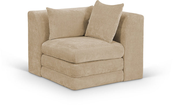 Meridian Furniture Stellar Plush Chenille Upholstered Modular Corner Accent Chair for Contemporary Living Rooms Beige 608Beige-Corner
