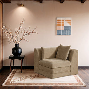 Meridian Furniture Stellar Plush Chenille Upholstered Modular Corner Accent Chair for Contemporary Living Rooms Beige 608Beige-Corner