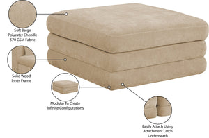 Meridian Furniture Stellar Chenille Upholstered Modular Ottoman Plush Sectional Seating for Contemporary Living Rooms Beige 608Beige-Ott