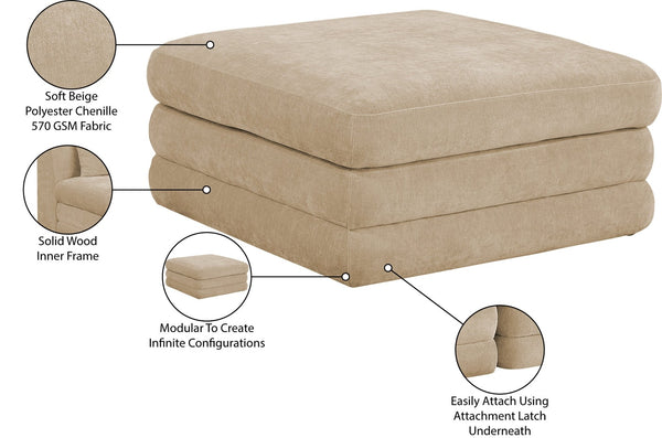 Meridian Furniture Stellar Chenille Upholstered Modular Ottoman Plush Sectional Seating for Contemporary Living Rooms Beige 608Beige-Ott