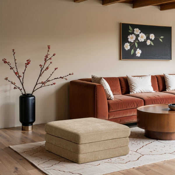 Meridian Furniture Stellar Chenille Upholstered Modular Ottoman Plush Sectional Seating for Contemporary Living Rooms Beige 608Beige-Ott