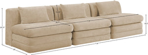 Meridian Furniture Stellar Three Piece Modular Sofa Plush Chenille Upholstery Neutral Living Room Seating 608Beige-S114A