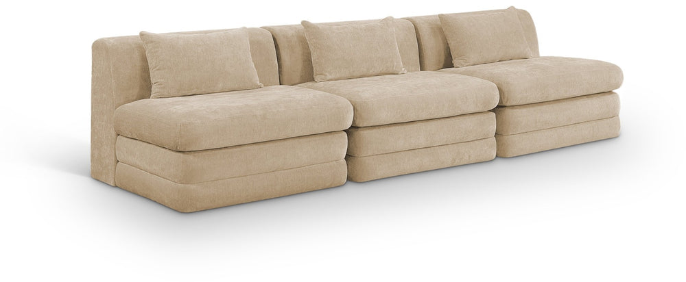 Meridian Furniture Stellar Three Piece Modular Sofa Plush Chenille Upholstery Neutral Living Room Seating 608Beige-S114A