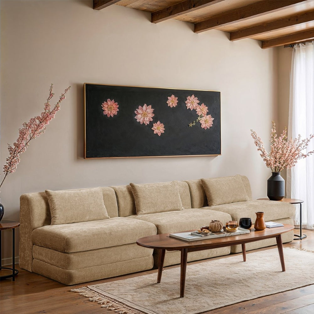 Meridian Furniture Stellar Three Piece Modular Sofa Plush Chenille Upholstery Neutral Living Room Seating 608Beige-S114A