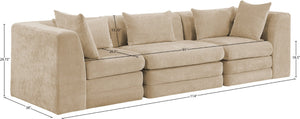 Meridian Furniture Stellar Three Piece Modular Sofa Plush Chenille Upholstery Neutral Living Room 608Beige-S114B