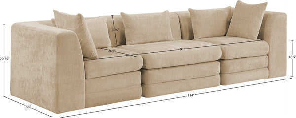 Meridian Furniture Stellar Three Piece Modular Sofa Plush Chenille Upholstery Neutral Living Room 608Beige-S114B