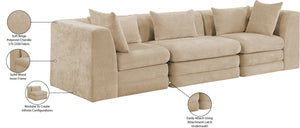 Meridian Furniture Stellar Three Piece Modular Sofa Plush Chenille Upholstery Neutral Living Room 608Beige-S114B