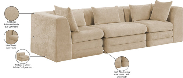 Meridian Furniture Stellar Three Piece Modular Sofa Plush Chenille Upholstery Neutral Living Room 608Beige-S114B