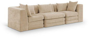 Meridian Furniture Stellar Three Piece Modular Sofa Plush Chenille Upholstery Neutral Living Room 608Beige-S114B